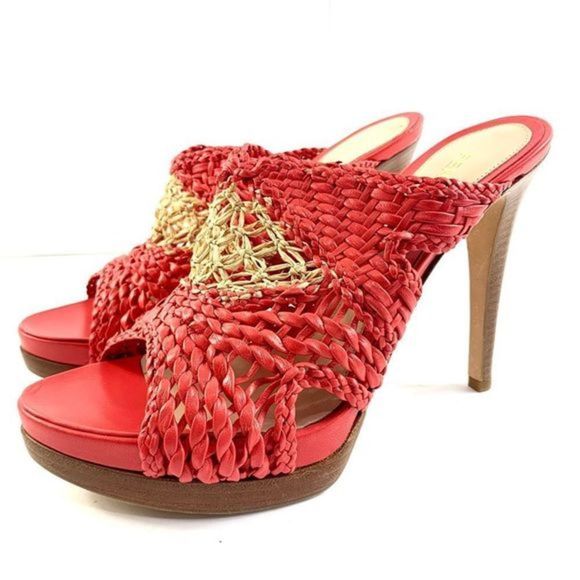 FENDI NWB Women’s 38.5 US 8 Red/Cream Leather Open Toe/back SlipOn Slide Sandal - Picture 3 of 13